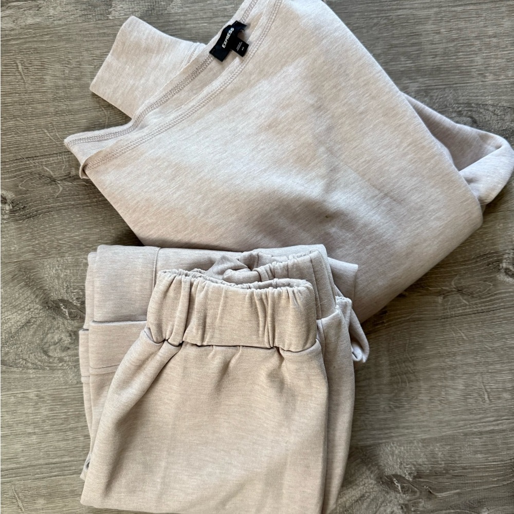 Express Light Tan Joggers and matching sweatshirt WORN ONCE!!!
